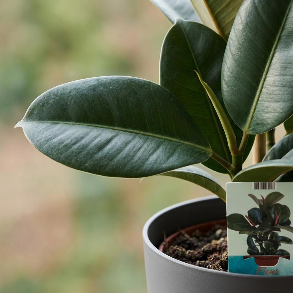 Rubberplant (Ficus Elastica Cloe) met grijze pot, groene bladeren