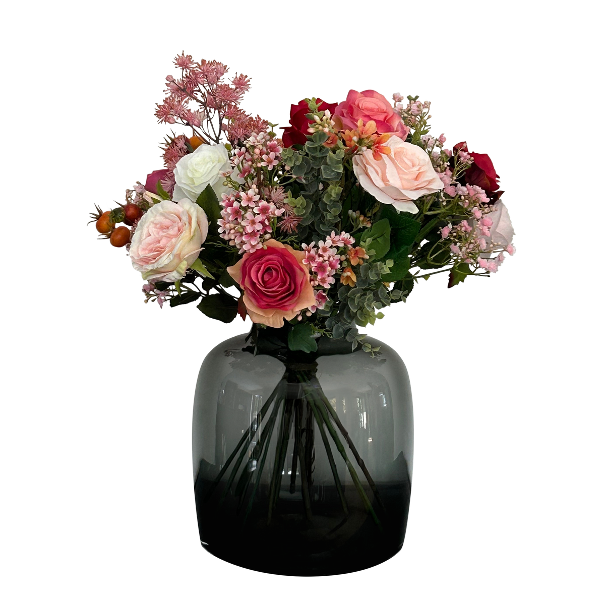 Kunstbloemen - Boeket M - Flame Roses, kenmerkend blad