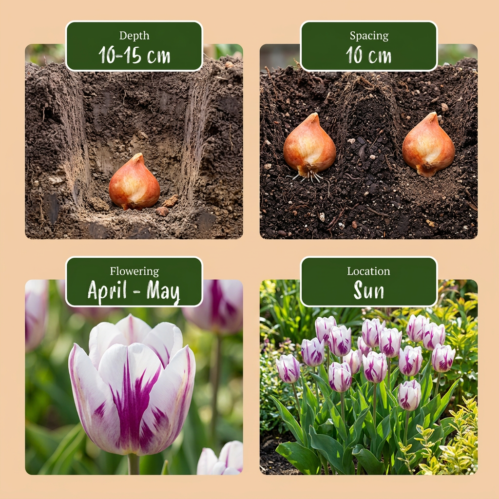 Tulp 'Flaming Flag' bloembollen, wit-paars, foto 4