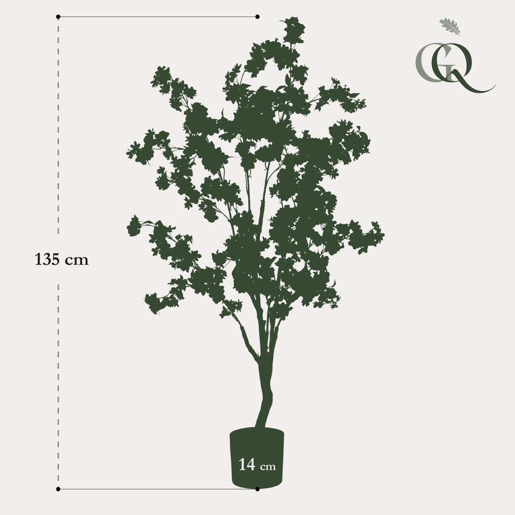Kunstplant - Prunus - Kersenbloesem - Wit, kenmerkend blad