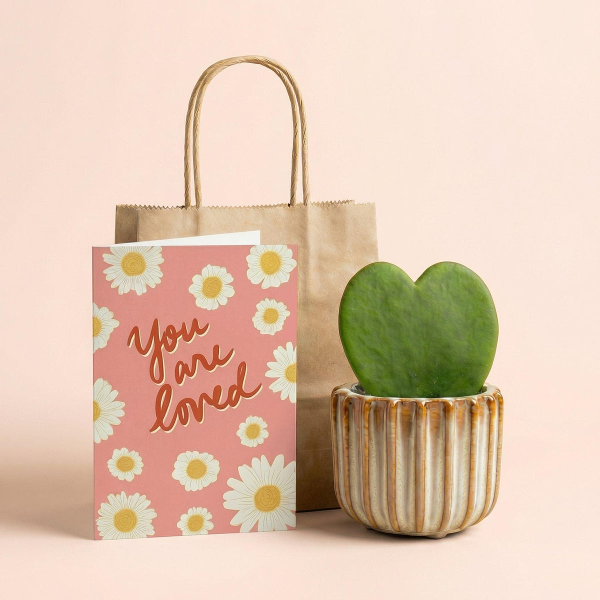 Cadeauset Love Set, hartjesplant met pot, wenskaart en tasje, gezonde plant
