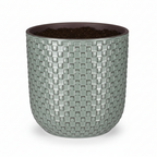Plantenpot met reliëf, keramiek in saliegroen, Ø13,5 cm, kenmerkend blad