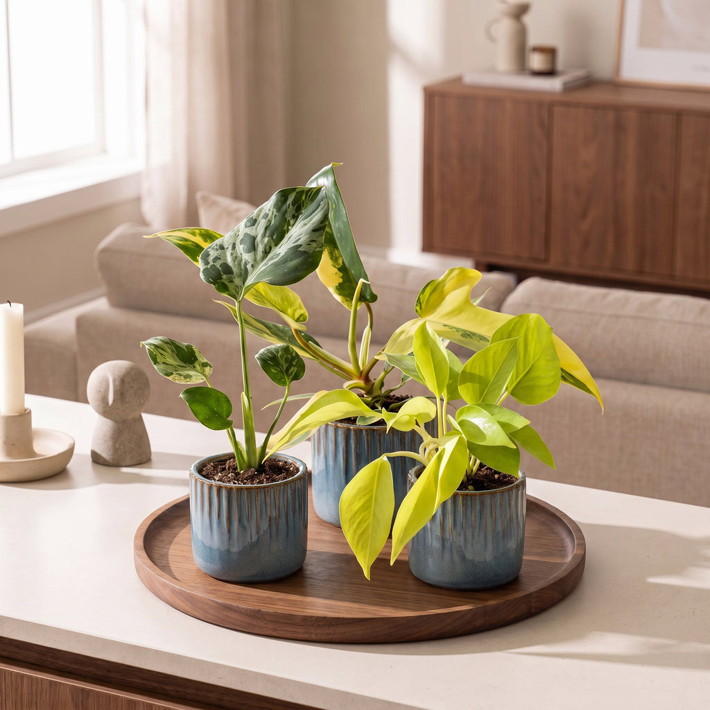 3x Baby Tropical Mix - Diversen - Tropisch - incl. Linnea Misty Blue - Ø6cm - ↕10-15cm, kenmerkend blad