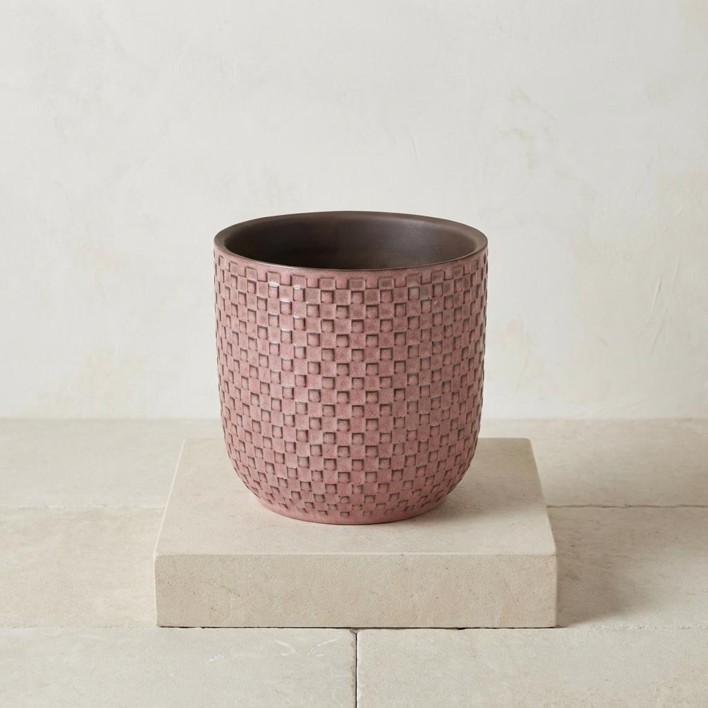 Detailfoto van Mini plantenpot met reliëfstructuur in zacht roze, Ø7 cm
