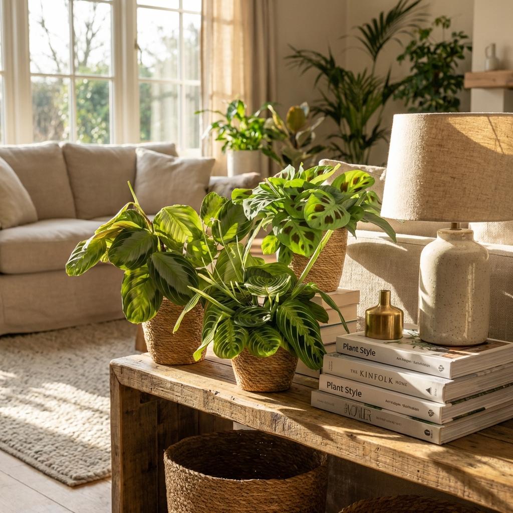 Maranta Silverband, Lemon Lime, Kerchoveana, met mand, plant in pot