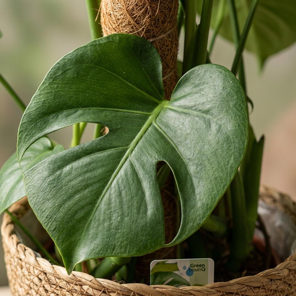 Monstera Deliciosa mosstok met Mand, groene bladeren