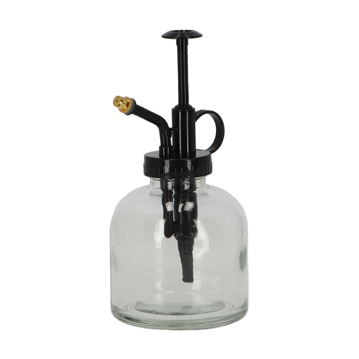 Plantenspuit van transparant glas met fijne sproeikop