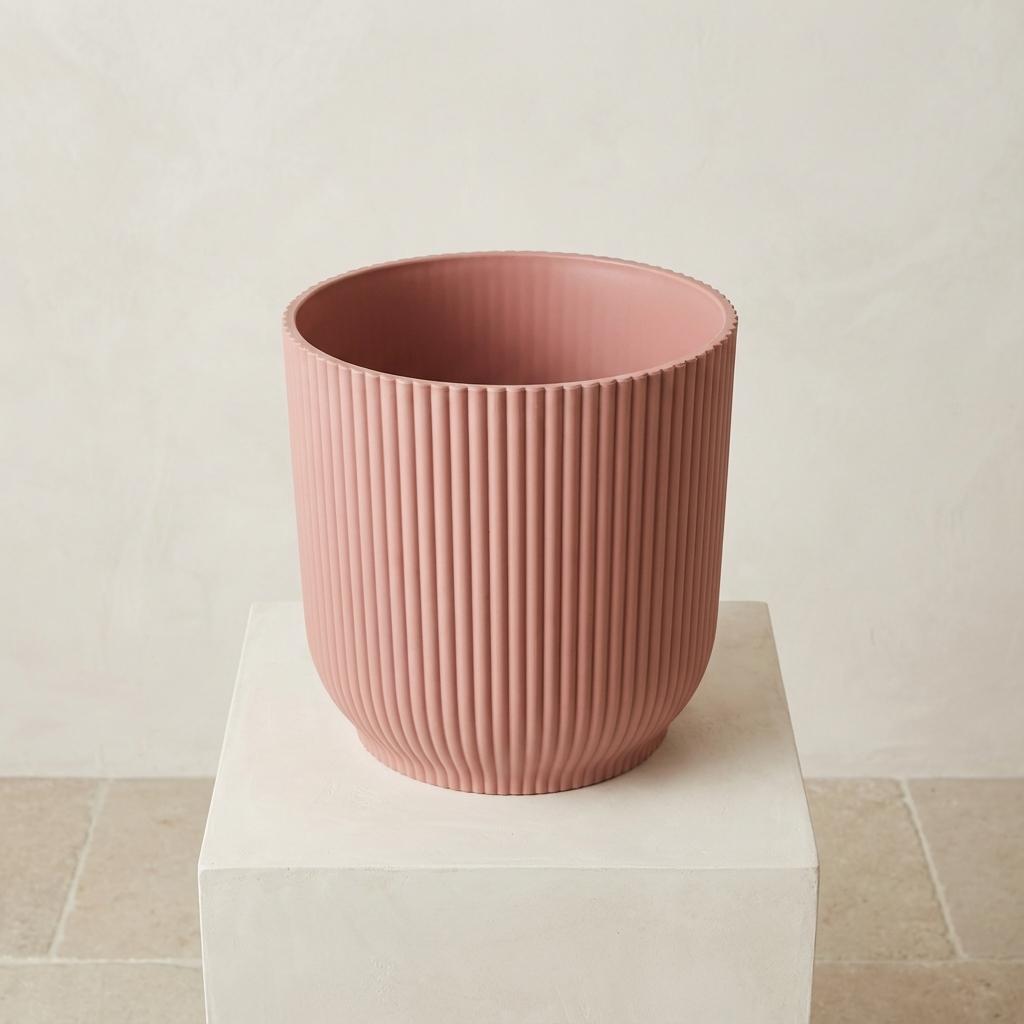 Elho Vibes Fold bloempot met ribbels, roze, Ø14 cm, gezonde plant