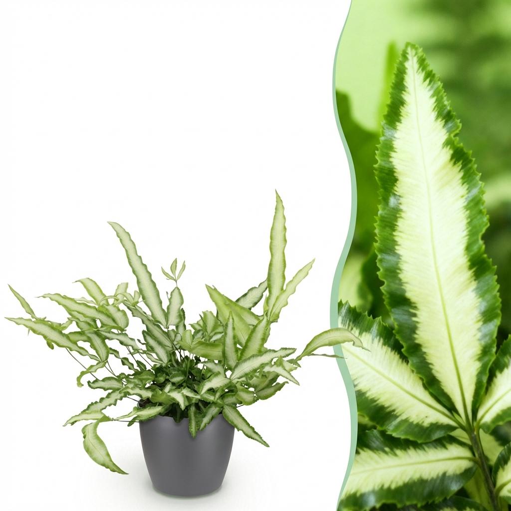 Pteris cretica Albolineata met grijze pot, plant in pot