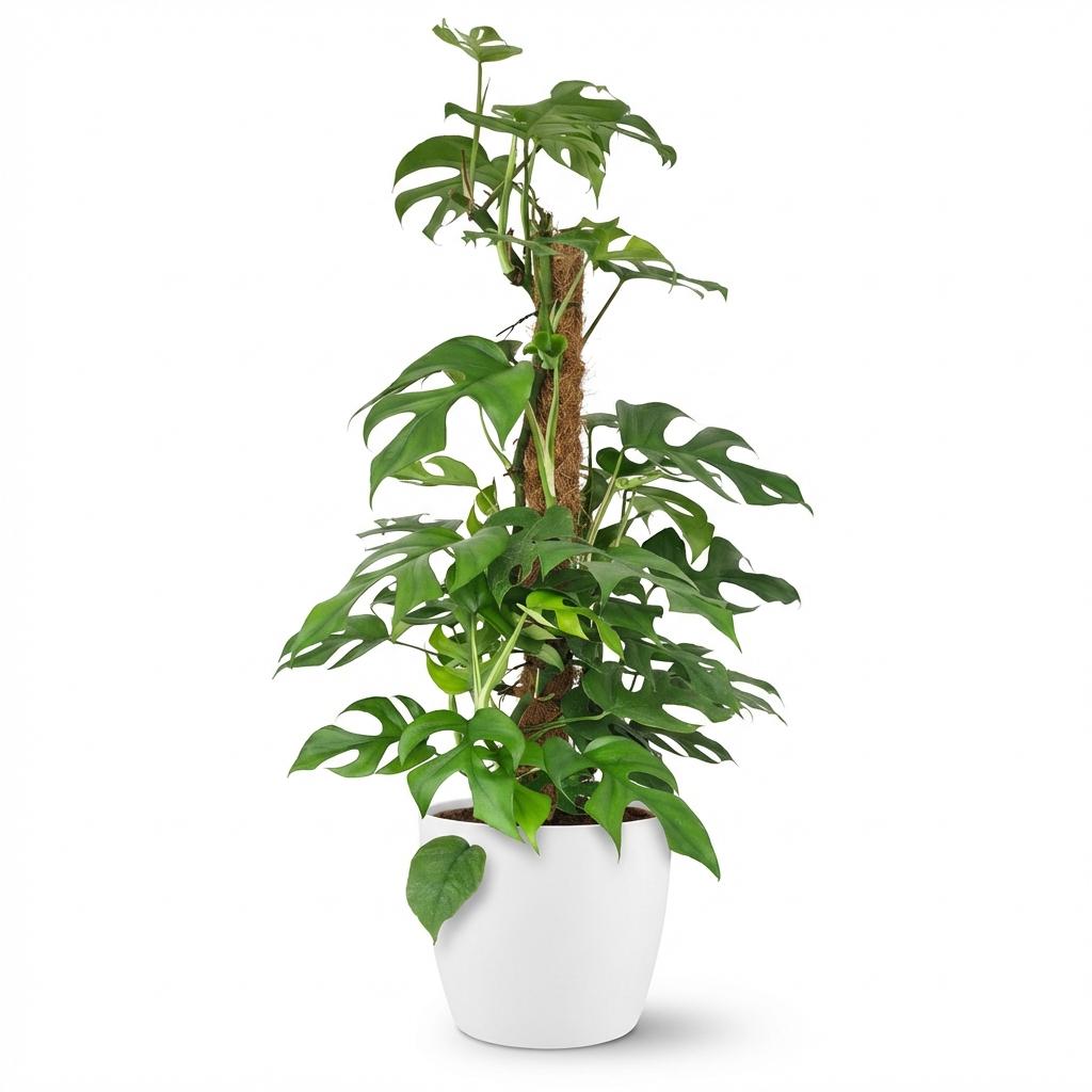 Mini Gatenplant - Monstera Minima Mosstok met witte pot, plant in pot