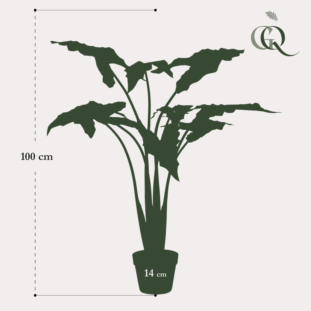 Kunstplant Alocasia 'Frydek', fluweelachtig blad, 120 cm, gezonde plant