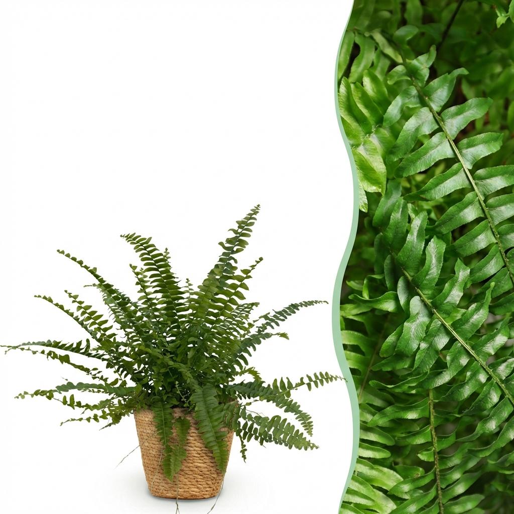 Nephrolepsis exaltata Green Lady met mand, detail van het blad