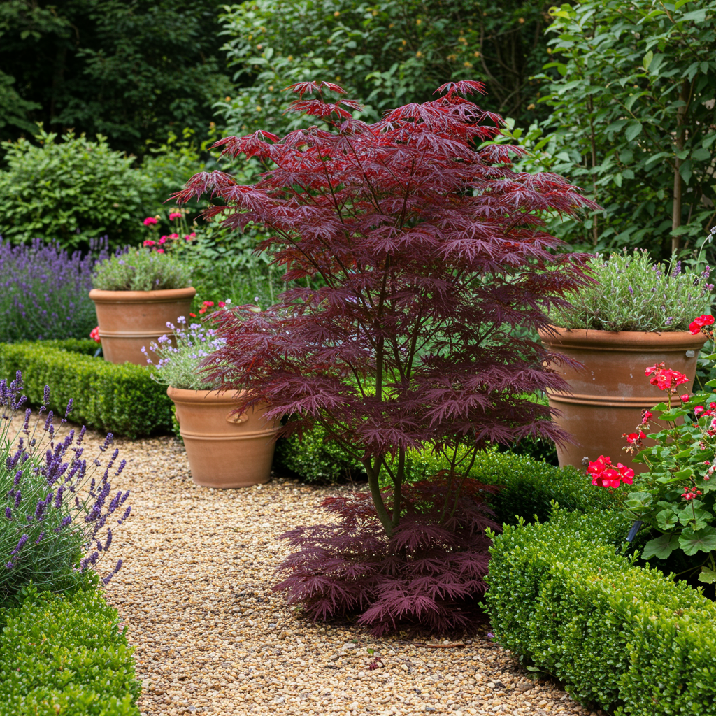 Japanse esdoorn Acer palmatum Bloodgood, plant in pot