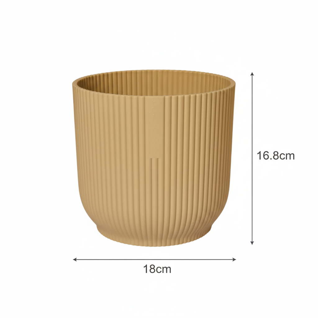 Elho Vibes Fold bloempot met ribbels, geel, Ø18 cm, detail van het blad