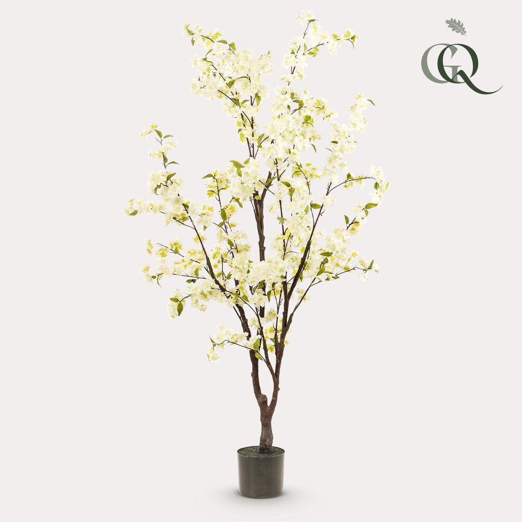 Kunstplant - Prunus - Kersenbloesem - Wit, plant in pot