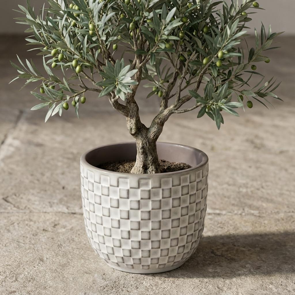 Detailfoto van Mini plantenpot met reliëfpatroon in wit, Ø7 cm
