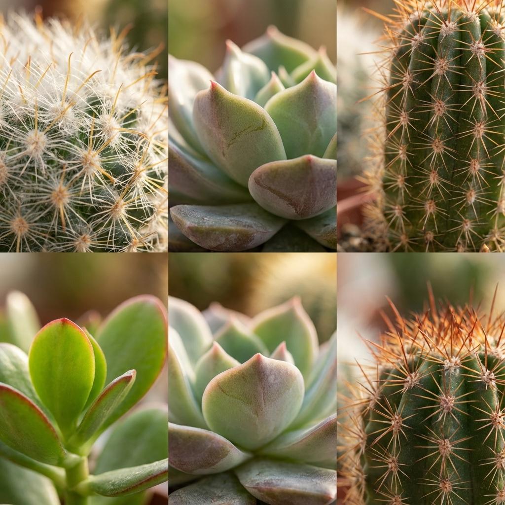 Mix van Echte Cactussen en Vetplanten - 6 Stuks - Ø, detail van het blad