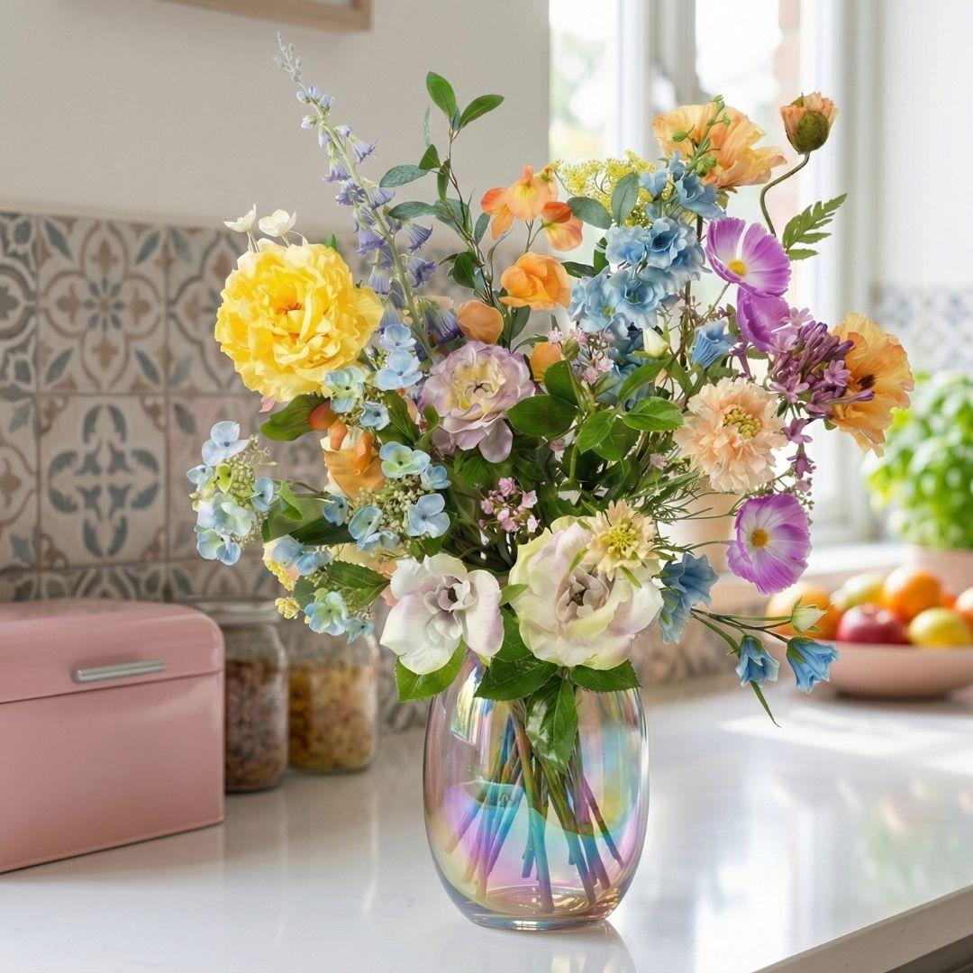 Kunstbloemen boeket Soft Spring, levensecht, 18 stelen, groene bladeren
