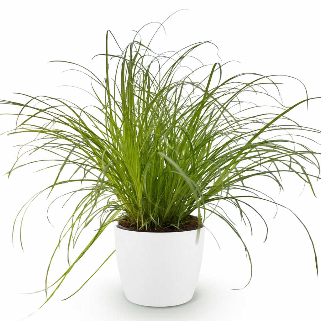 Cyperus alternifolius Zumula met witte pot, groene bladeren
