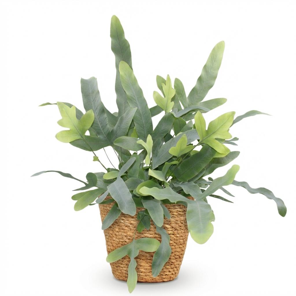 Phlebodium aureum Blue Star met mand, groene bladeren