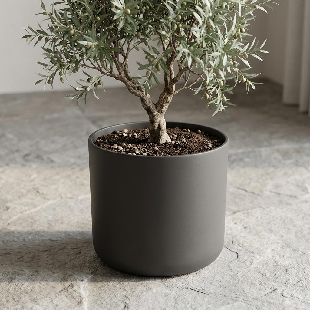 Elho b.for soft bloempot, antraciet, mat fluweelzacht, 35 cm, groene bladeren
