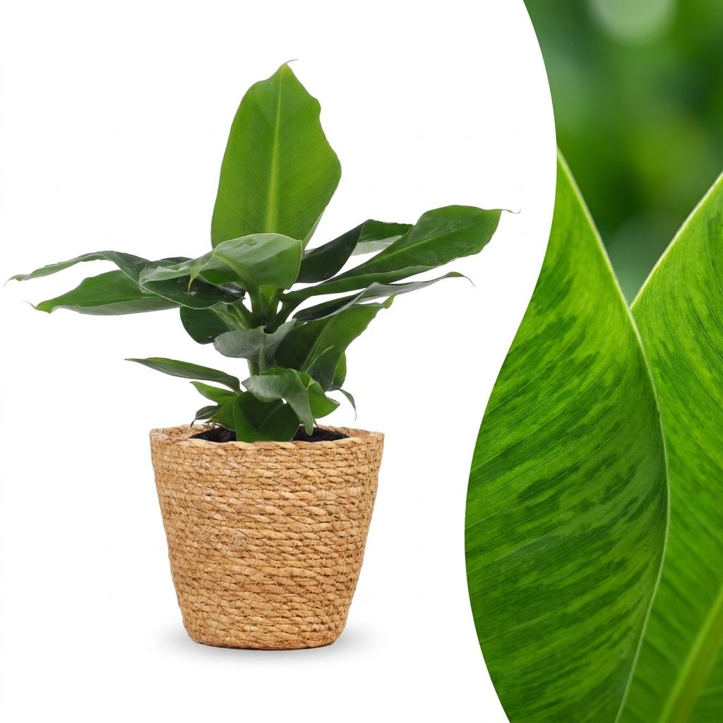 Musa Oriental Dwarf - Dwergbanaan met mand, plant in pot