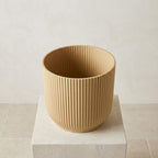 Elho Vibes Fold bloempot met ribbels, geel, Ø18 cm, gezonde plant