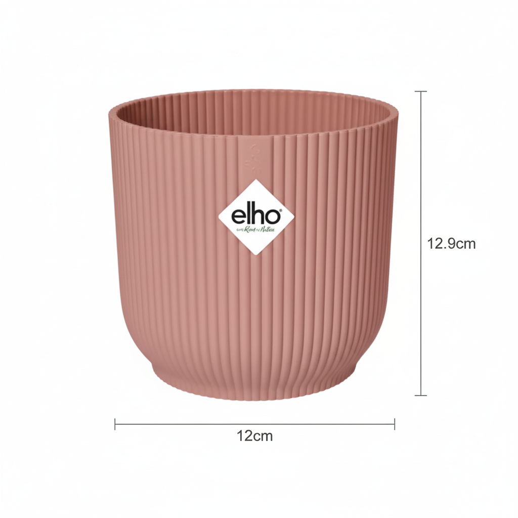 Elho Vibes Fold bloempot met ribbels, roze, Ø14 cm, plant in pot