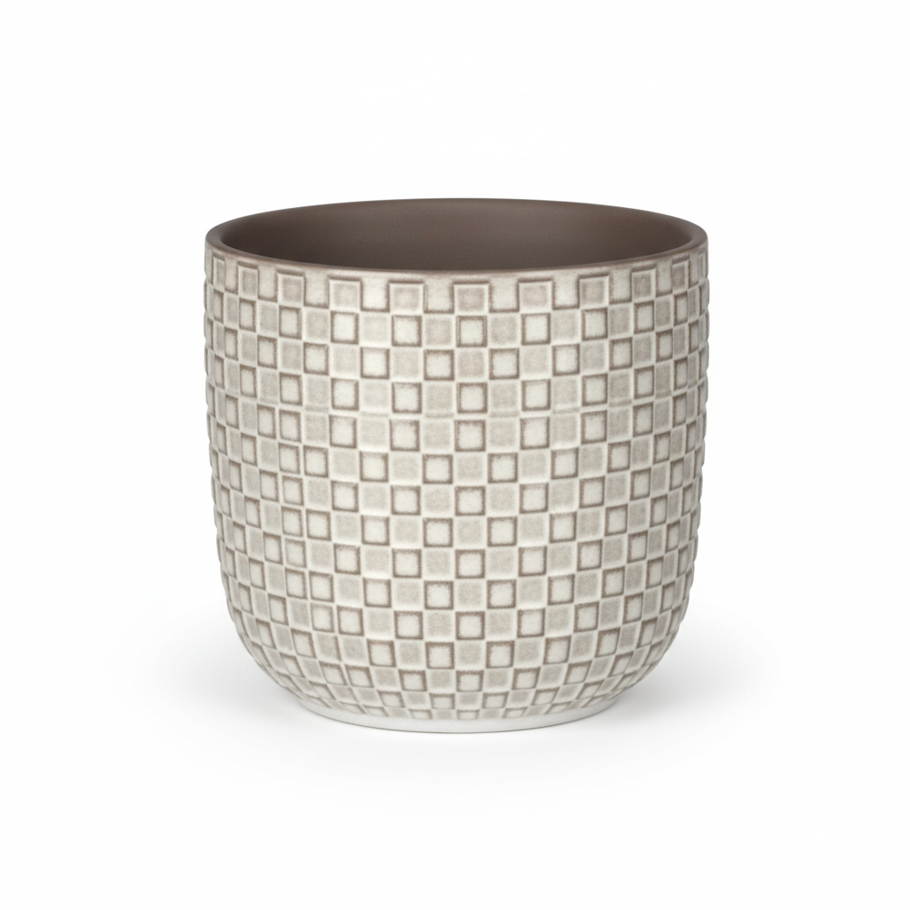 Plantenpot met reliëf, keramiek in wit, Ø13,5 cm, groeiwijze van de plant