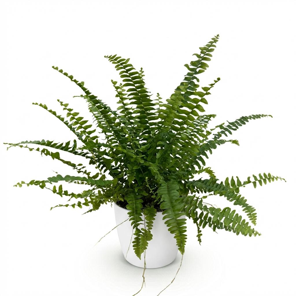Nephrolepsis exaltata Green Lady met witte pot, groene plant voor binnen