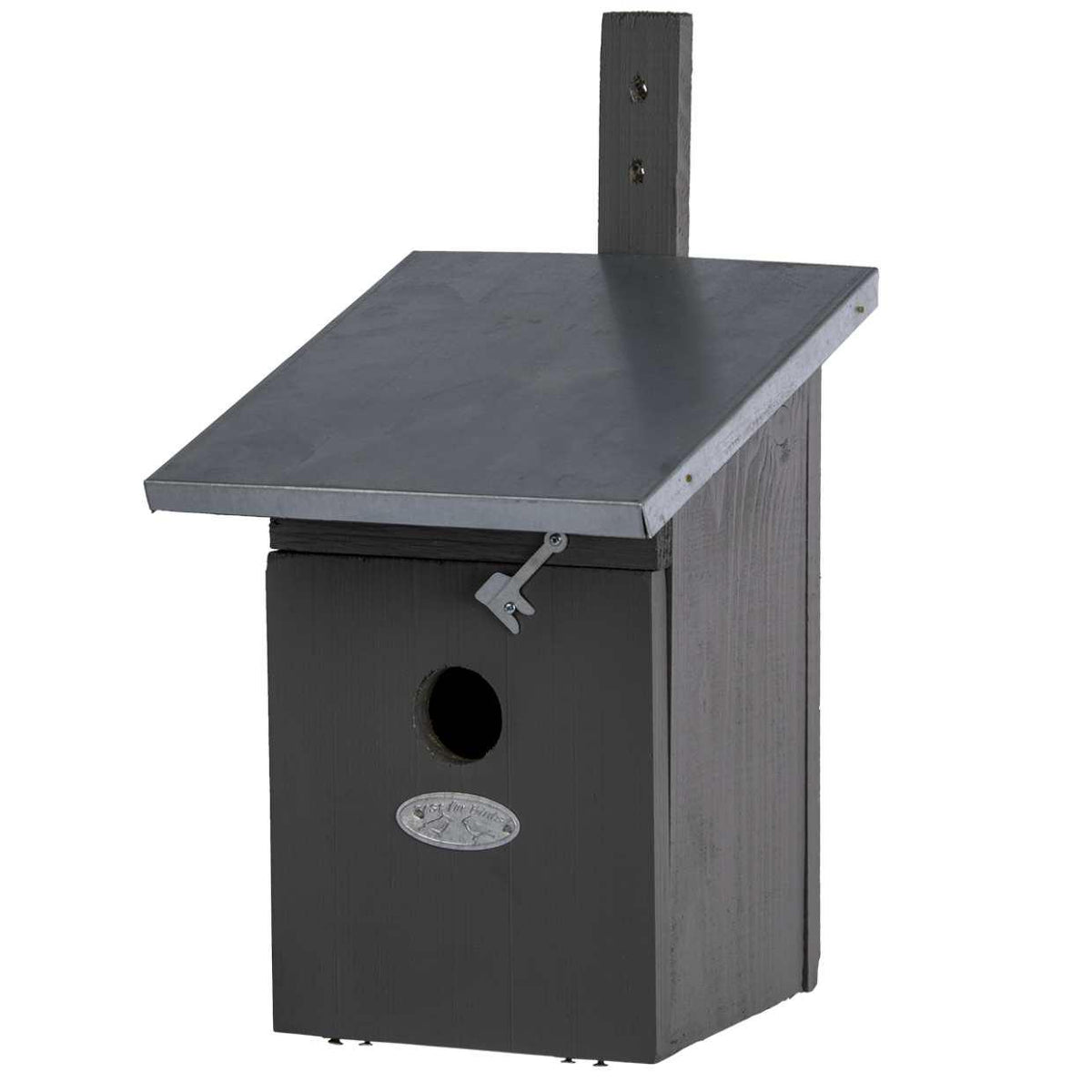 Vogelhuis koolmees, grijze nestkast met 32 mm vliegopening, groene bladeren