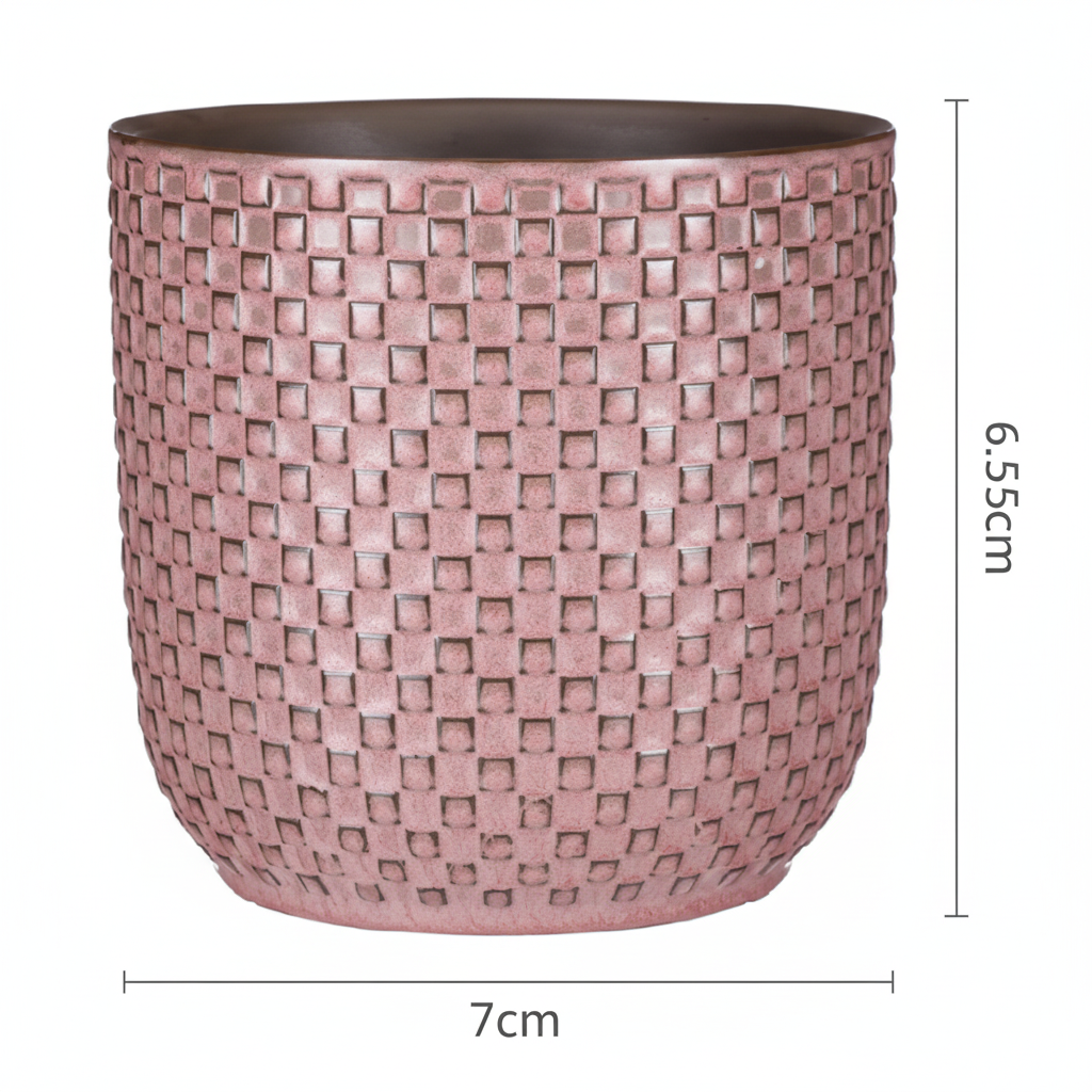 Detailfoto van Mini plantenpot met reliëfstructuur in zacht roze, Ø7 cm