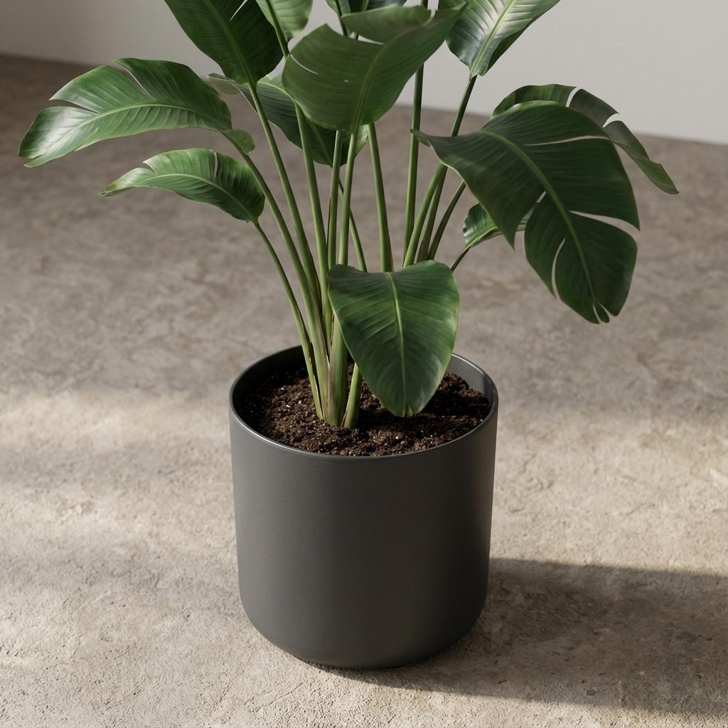 Elho b.for soft bloempot, antraciet, mat fluweelzacht, 18 cm, groene bladeren