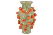 Aardewerk vaas pistachegroen mandarijntjes, M, H38 x B24 cm