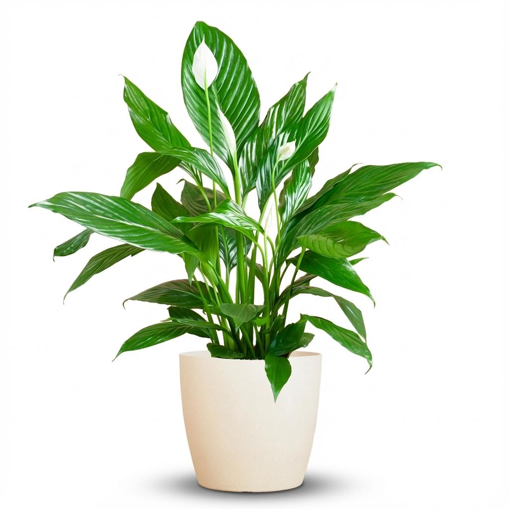 Spathiphyllum met witte pot, detail van het blad