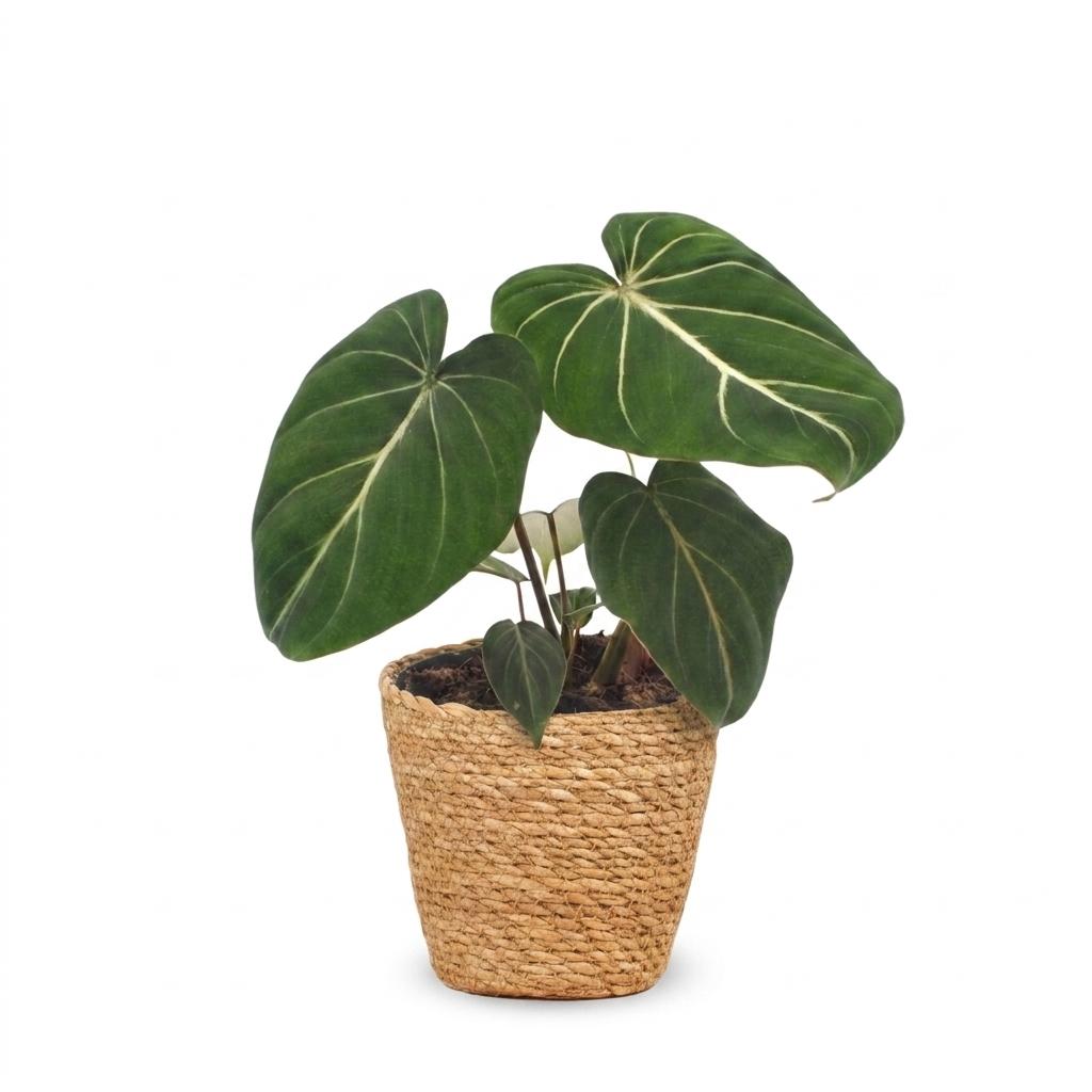 Philodendron Gloriosum - Glorie Philodendron - met Mand, kenmerkend blad