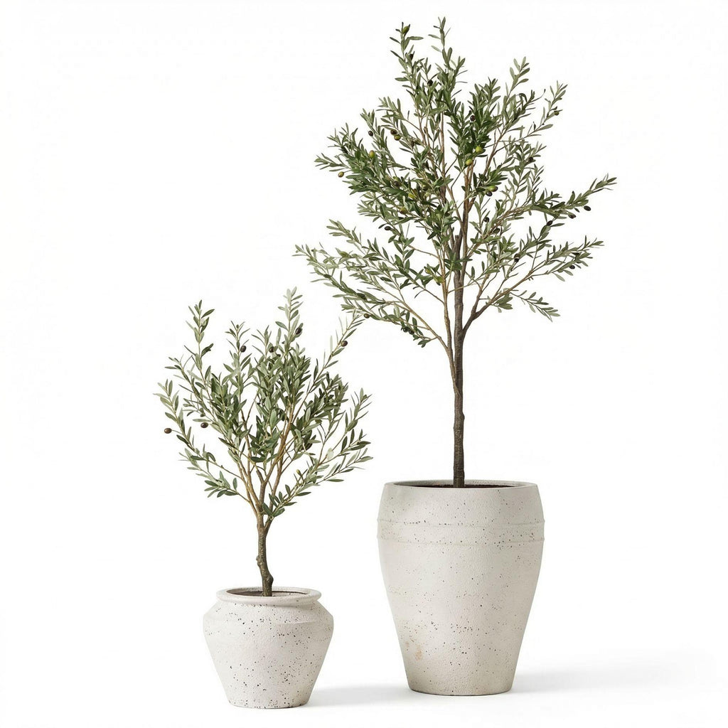 Kunst olijfboom in pot, kenmerkend blad