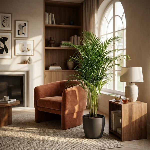 Areca Palm (Dypsis) mit grijze pot