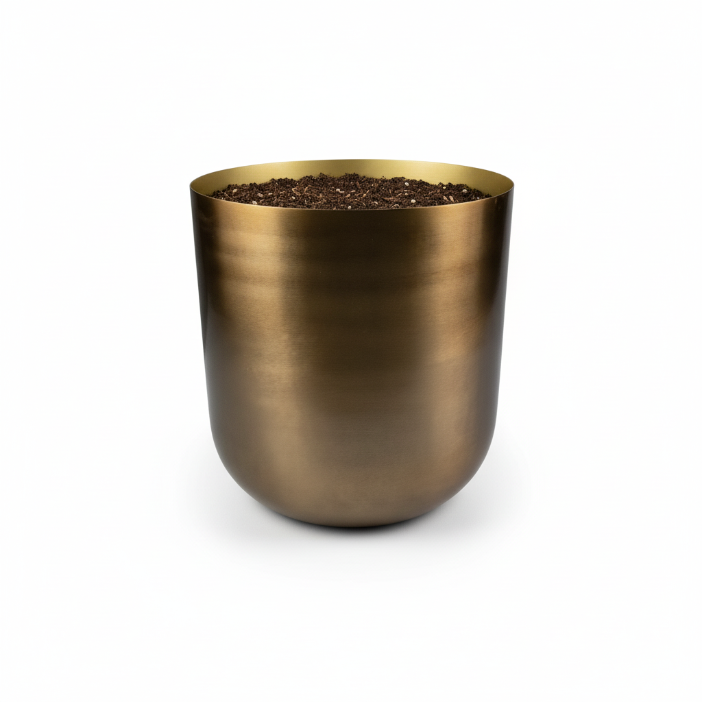Pot Mayk Gold, bronskleurige sierpot met gouden binnenrand, kenmerkend blad