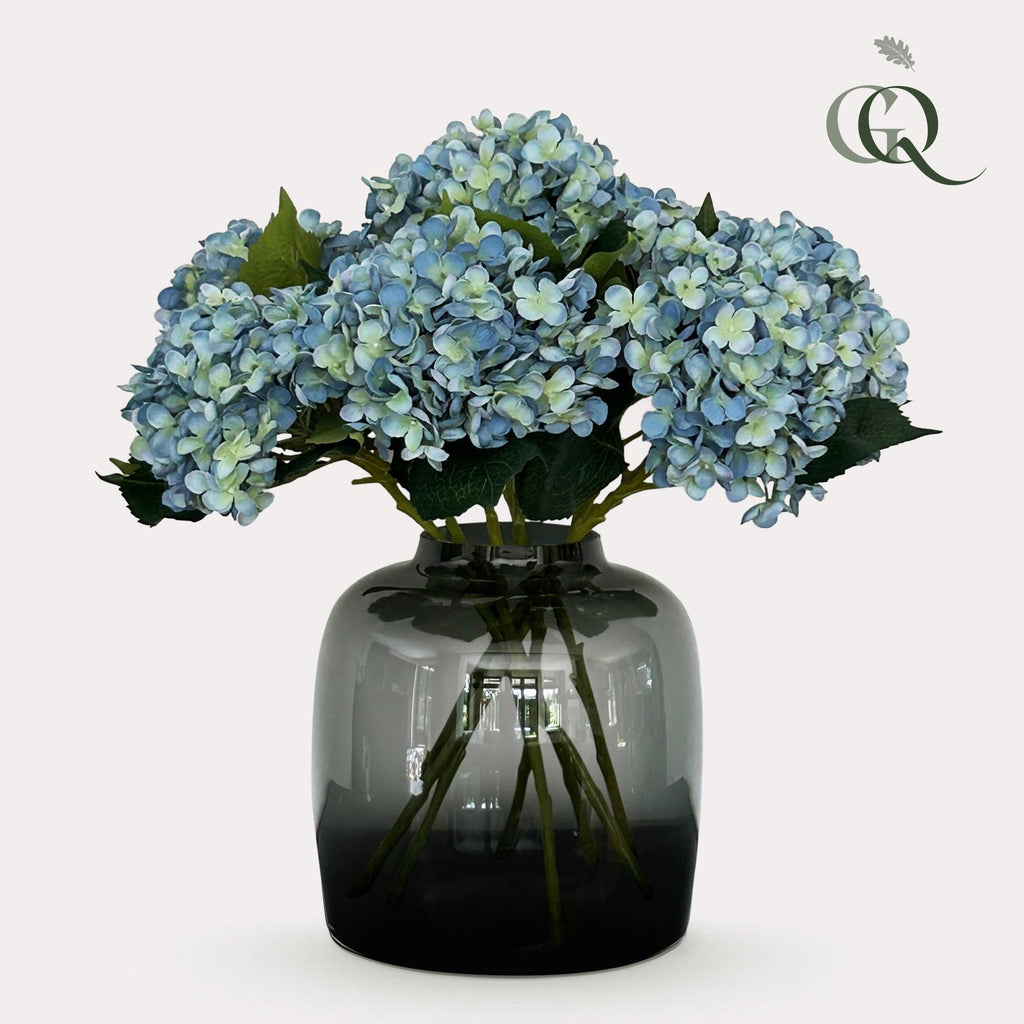 Kunstbloemen Solo - blauw - hortensia - x 8, kenmerkend blad