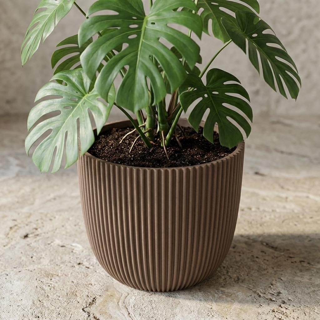 Detailfoto van Capi Nature Groove pot, groefstructuur, warm taupe, Ø22 cm