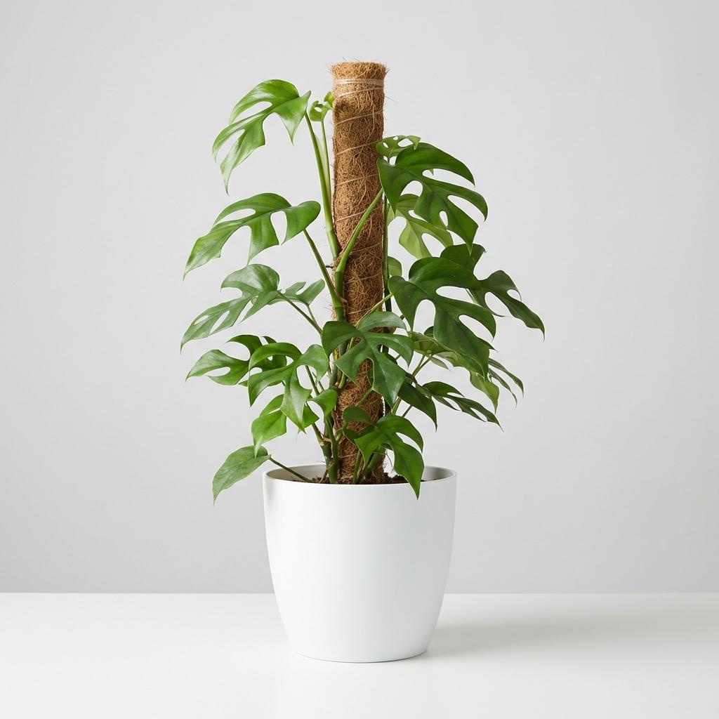 Mini Gatenplant - Monstera Minima Mosstok met witte pot, groene bladeren