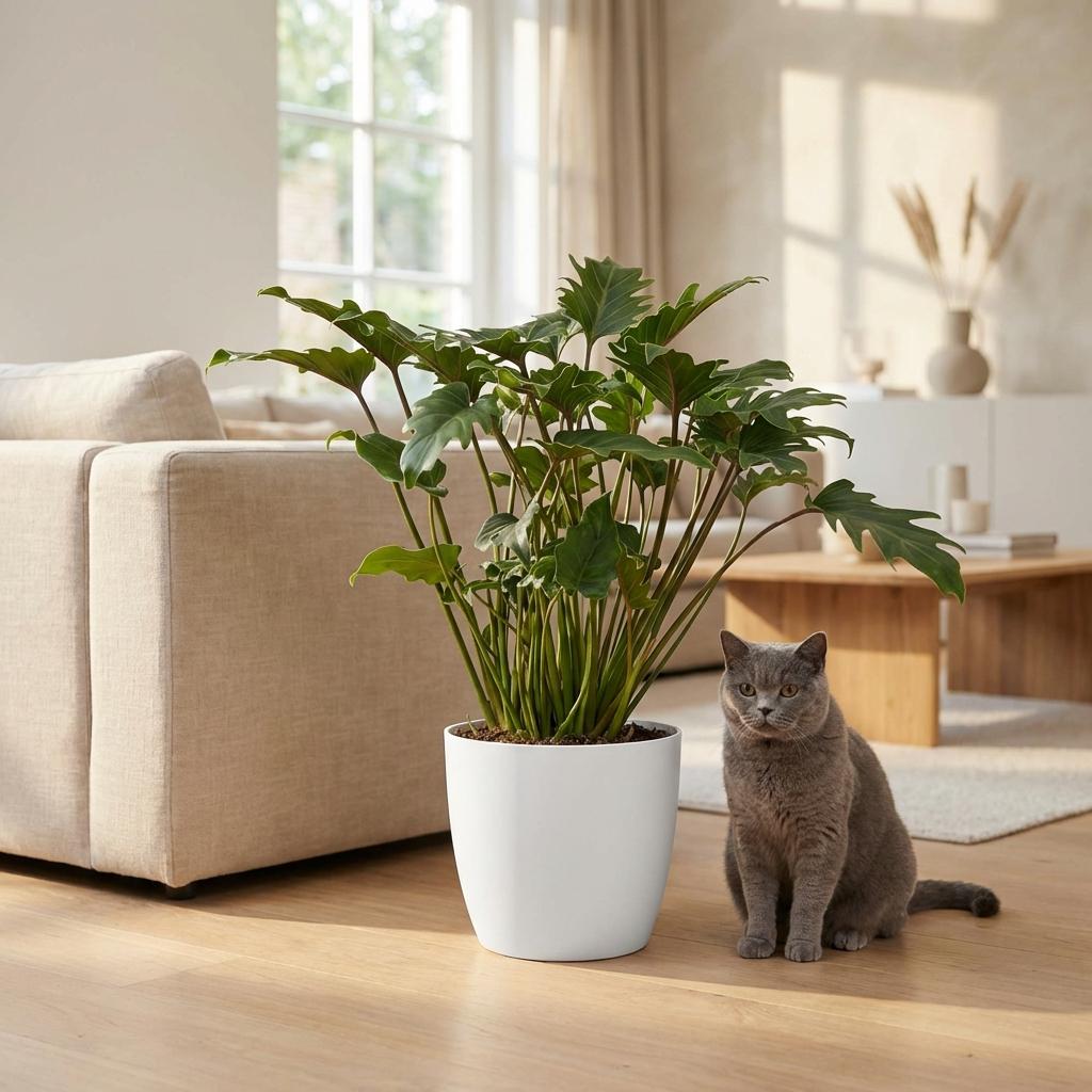 Philodendron Xanadu met witte pot, kenmerkend blad