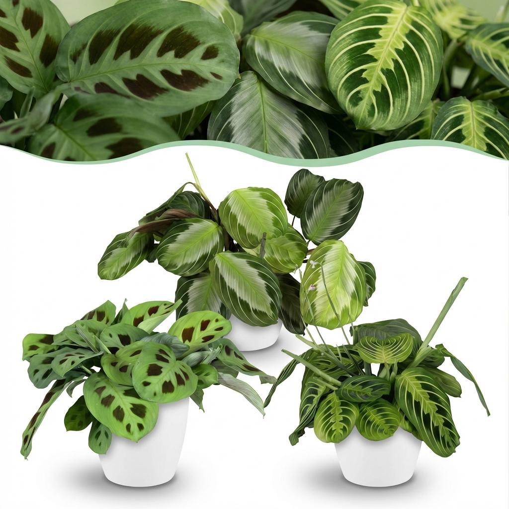 Maranta Silverband, Lemon Lime, Kerchoveana, met witte pot, groene bladeren