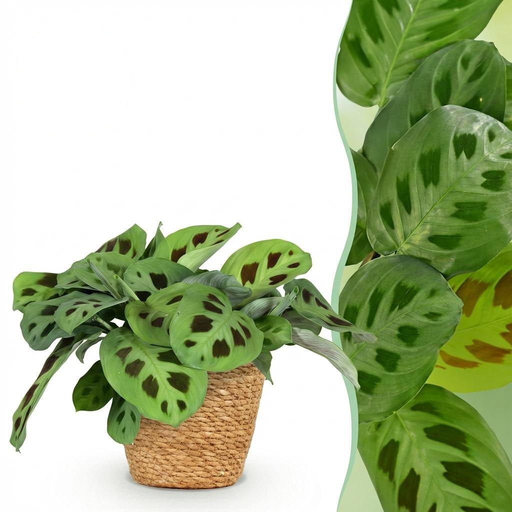 Maranta Fascinator Kerchoveana met mand, met decoratieve pot