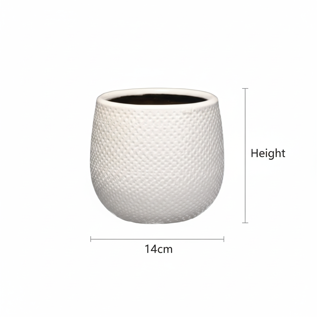 Pot Gabriel rond wit, groene bladeren