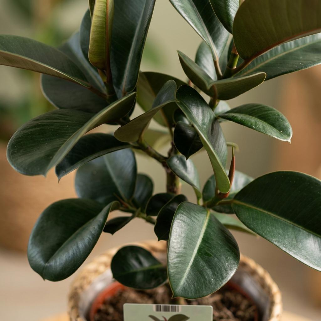 Rubberplant - Ficus Elastica Cloe met Mand, groene bladeren