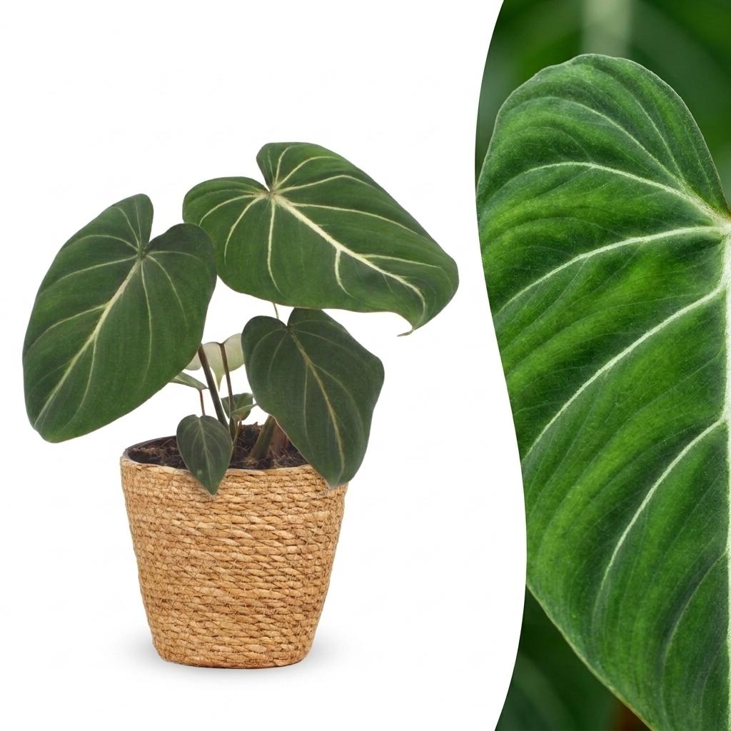 Philodendron Gloriosum - Glorie Philodendron - met Mand, detail van het blad