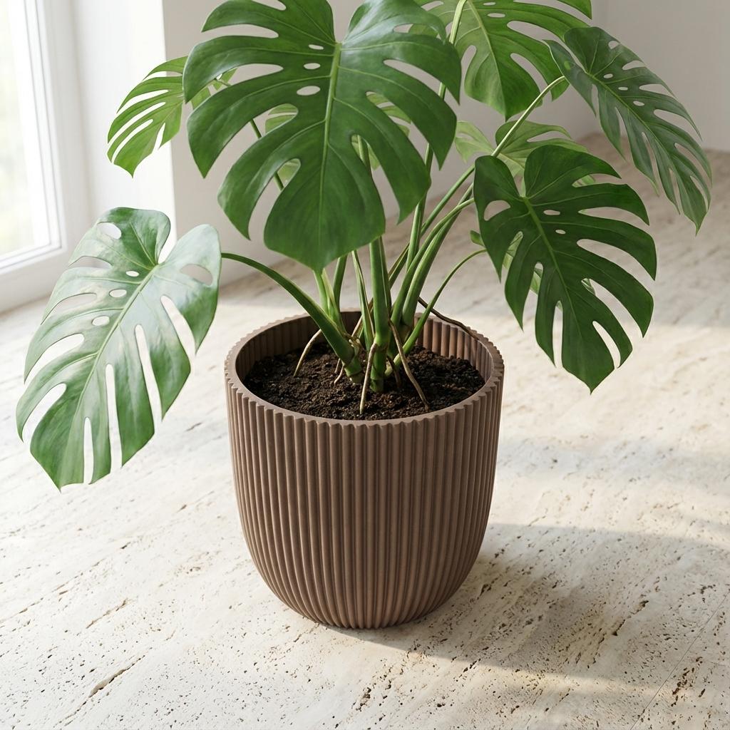Detailfoto van Capi Nature Groove pot, groefstructuur, warm taupe, Ø25 cm