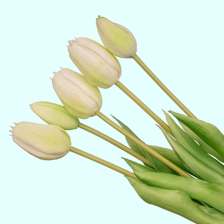 Kunsttulpen boeket Real Touch, wit-groen, 42 cm, 5 stuks